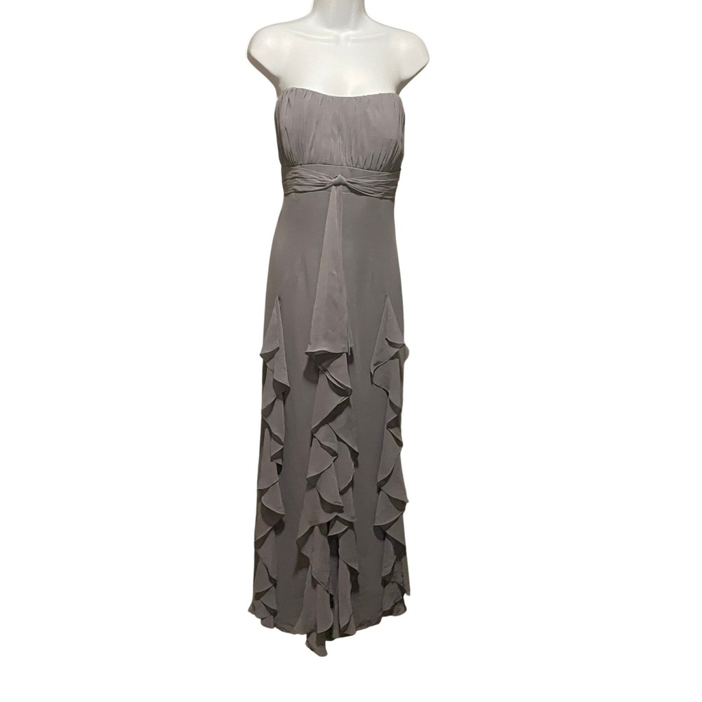 Women Strapless Celestial Empire Ruched Ruffled Gown 20 Grey Ethereal Homecoming